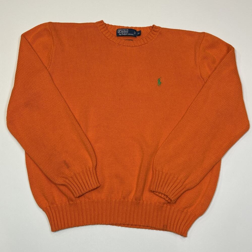 Polo Ralph Lauren Sweater Mens XL Orange Cotton Knit Pullover Pony Logo